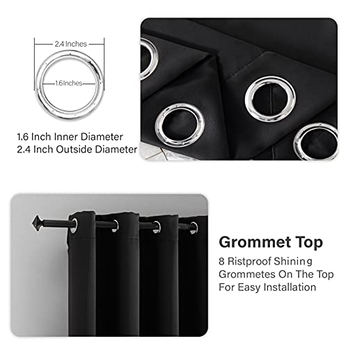 Bersway 99% Blackout Curtains & Drapes Panels 96 Inches Darkening Curtains Thermal Insulated Curtain For Bedroom-Black 96 Inches Long Grommet Window Curtain 2 Panels Set,W 52" X L 96" #TOP4