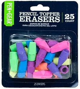 Pencil Top Eraser 25 Pack Pen Gear Multicolor Latex Free School Office Supplies