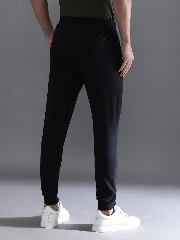 Image of CROCODILE Men Solid Ankle Length Joggers | French Terry Cotton | Drawstring Waist | 3 Pockets