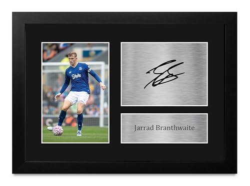 Regalo de fútbol Jarrad Branthwaite Everton foto con autógrafo impreso A4 enmarcado para fans
