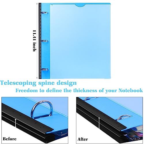 INFUN All-in-one Telescoping Binder Notebook, Refillable 3 Ring Notebook Binder with 1 Plastic Movable Pocket Folder,5 Plastic Subject dividers and Graph Paper and College Ruled Paper - Blue