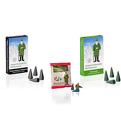 Crottendorfer Räucherkerzen Lot de 2 boîtes de Noël - Encens et sapin - Taille M - Avec petit paquet d'essai - Mélange multicolore (5 pièces) - Fabriqué en Allemagne Cover