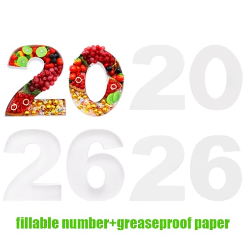 Image of 2026 Cardboard Number Fillable Charcuterie, New Year Eve Graduation Centerpiece Decorations (White, 12inch)