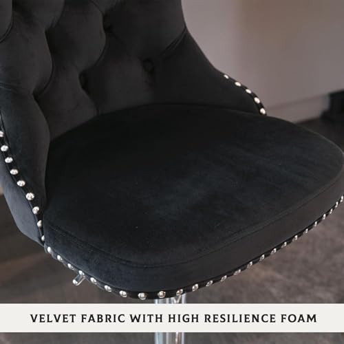 Set de 4 Butacos Giratorios de Barra de Terciopelo de 33" con Respaldo, Altura Ajustable, Sillas Modernas Tapizadas con Patas Plateadas para Isla de Cocina, Barra y Comedor (Negro y Patas Plateadas) miniatura 7