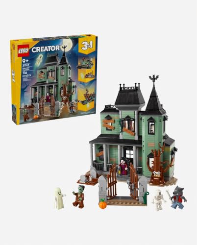 LEGO Creator 3 in 1 Haunted Mansion Building Toy for Kids - Halloween Building Blocks & Learning Toy for Girls & Boys, Ages 9+ - Build a Haunted House, Train, or Ship - Gift for Birthdays - 31167