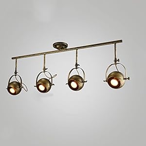 Rétro industriel plafonnier lumière mur lampe vêtements magasin rail rails lampes bar LED spots fond mur affichage Shot lumière LED Outfit long Rod plafond spots E27 (Color : Bronze-Four head)