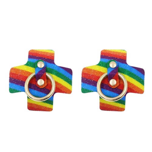 Glitter Rainbow Striped Nipple Cover With Gold Metal Ring, Reusable Silicone Breast Petals Pasties For Rave Festival #TOP22