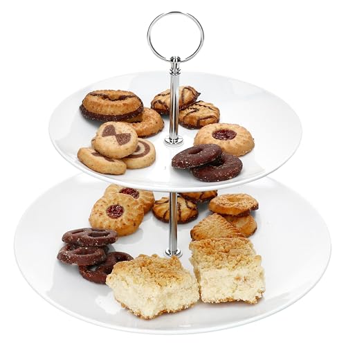 MamboCat Anna Etagere weiß I Ø27cm I 2-stöckige Porzellan-Etagere für den Alltag, Geburtstage & Weihnachten I eleganter Keks-Ständer mit 2 Etagen I Servierplatten für Cupcakes, Kuchen, & Co