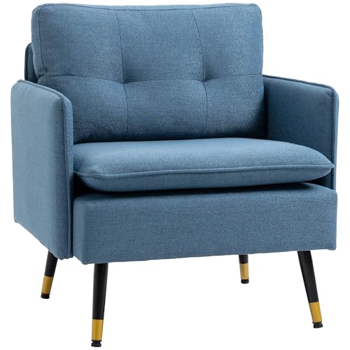HOMCOM Fauteuil de Salon, Fauteuil 1 Place, en Tissu Lin 72 cm, Coussin Assise rembourrée Dossier capitonné Ressorts en S Pieds en Acier, Sofa Moderne pour Chambre,...