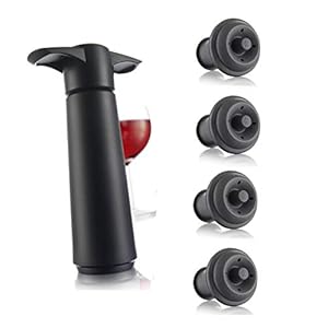 Vacu Vin Wine Saver Pump Black with Vacuum Wine Stopper – Keep Your Wine Fresh for up to 10 Days – 1 Pump 4 Stoppers – Reusable – Made in the Netherlands