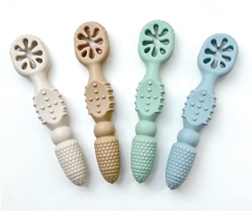 Image of YMCF Products Baby's First Spoon | Self-Feeding Spoon | Toddler Utensil | BPA-Free Silicone 4-Pack (Sandy Beach)