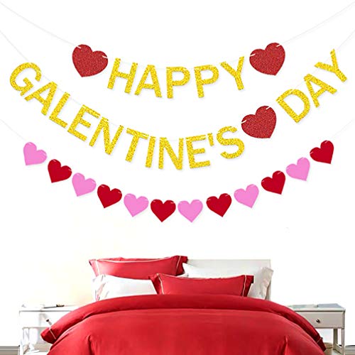 Banner de papel de feltro para decoração de dia dos namorados BESTOYARD com glitter e faixa de juta,