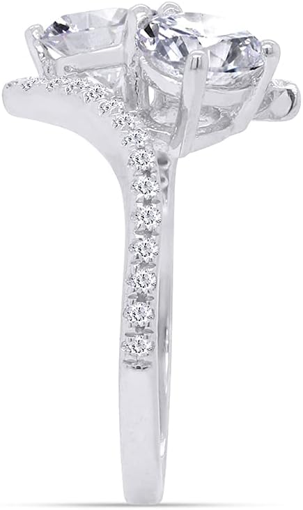 SAVEARTH DIAMONDS Two Stone Ring, 6MM Center Round Cut Sparkling White Cubic Zirconia Bypass Engagement Ring In 14k Gold Over Sterling Silver Jewelry For Women