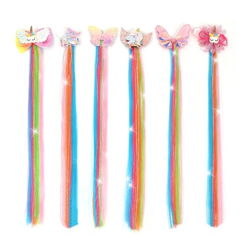 6 Pcs Unicorn Hair Bows Hair Clips For Girls Rainbow Hair Extensi...