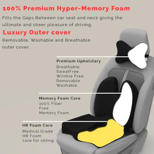 Image of MRRON Memory Foam Posture Corrector Car Seat Cushions Combo | Orthopedic Backrest, Coccyx Cushion & Neckrest | Ergonomic Lumbar Comfort Seat Cushion | Reduces Sciatica, Back Pain. (Black, Backpro)
