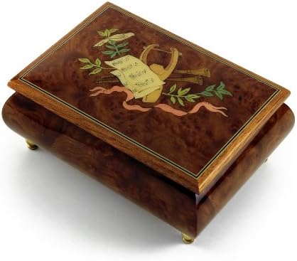 Precioso joyero musical de lira y partituras con cinta, muchas canciones para elegir, Ave Maria, de Lourdes