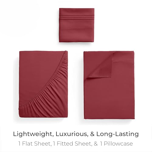 Image of Mellanni Twin Sheets Set - 3 PC Iconic Collection Bedding | Hotel Luxury, Extra Soft, Cooling Bed Sheets - Wrinkle, Fade, Stain Resistant (Twin, Brick Red)