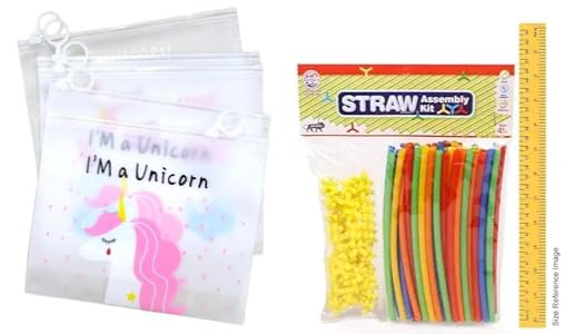 ManaBee Unicorn Cartoon Zip Lock Stationery Pouch Set with Straw Assembly Kit-DIY Construction and Craft Combo for Kids, Great for Parties, Play, and Gifts-image-45