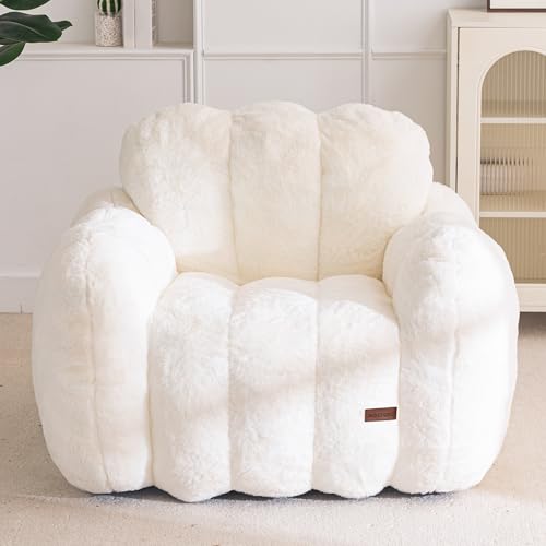 Image of MAXYOYO Bean Bag Chair, Cloud Shaped Bean Bag Sofa for Adults, Soft Stuffed Lazy Floor Sofa with Supportive Filling, Comfy Single Couch for Living Room, Bedroom, Apartment, Beige