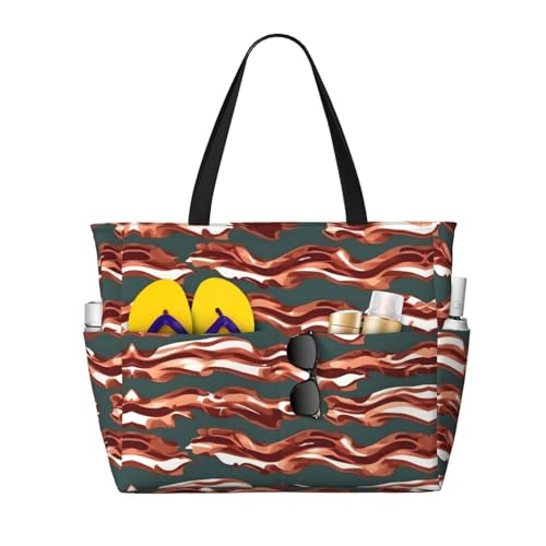 Grand sac fourre-tout de voyage imperméable avec imprimé bacon fun