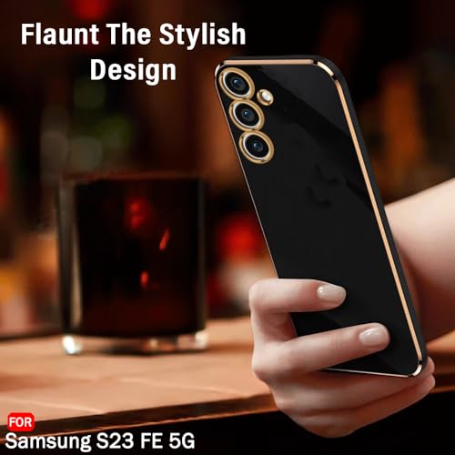 Image of TheGiftKart Luxurious Chrome-Plated Back Cover Case for Samsung Galaxy S23 FE 5G | Raised Lips for Camera & Screen Protection | Shockproof Design | Stylish Back Cover Case for Samsung S23 FE (Black)