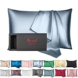 Natural Mulberry Silk Pillowcase for Hair and Skin Standard Size Made in USA, 22 Momme 6A Grade, Silk Pillow Cases with Zipper, 100% Silk, Anti Acne, Anti Wrinkle, 1 Pc 20'x26' (Standard, Blue Grey)