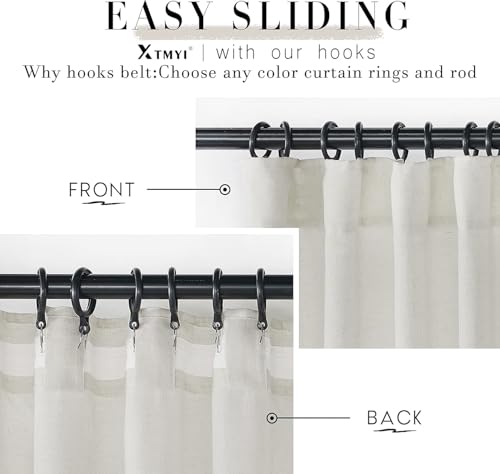 Image of XTMYI 105 Inch Curtains 2 Panels Set Custom Length Back Tab Linen Window Sheer Curtain Drapes for Living Room Bedroom,50x105 in Long,Cream(Ivory /Off White)