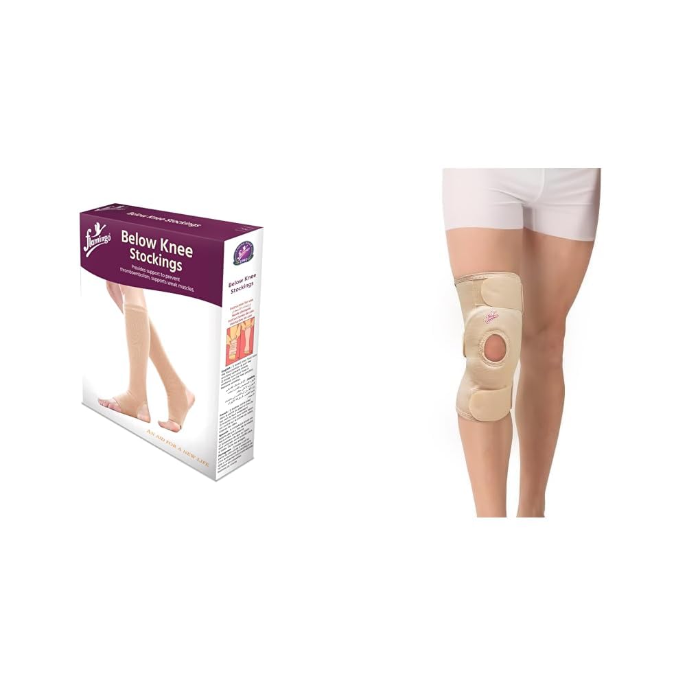 Flamingo Below Knee Compression Stockings for Men & Women | Medical Grade Support for Varicose Vei | Flamingo Open-Patella Knee Stabilizer | Knee Compression Sleeve for Injuries, Arthritis Relief, We-image-11