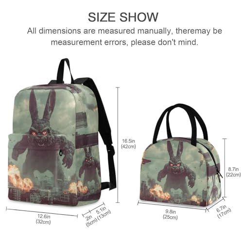 Backpack Lunch Bag Set Bunny Monster Print, Big Storage Travel Backpacks with Insulated Lunch Box for Office Hiking Picnic2