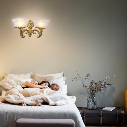 Image of WHITERAY Golden Antique Designer Imported Wall Light Wall lamp for Bedroom, Living Room,Kitchen, Bars, malls, Besides The Bed, Balcony Home Decoration (1112 (Double) with Bulb)