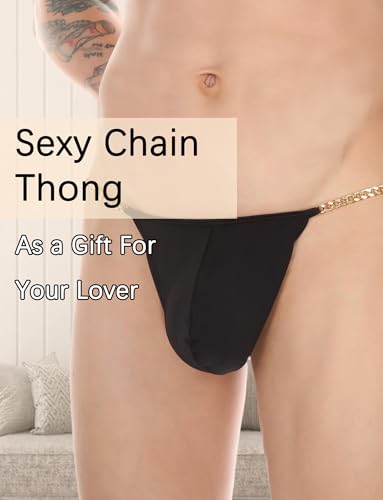 SEAUR Men's Ice Silk Bikini Thongs Panties Bugle Pouch G String Underwear Low Rise T Back Briefs with Metal Chains3