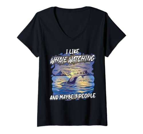 Mujer I Like Whale Watching And Maybe 3 People Camiseta Cuello V