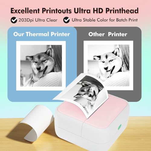 Image of Mini Printer Sticker Printer Bluetooth for Phone Portable Thermal Print for Photo,Note,Journal,Memo,with 6 Rolls Thermal Paper(Pink)