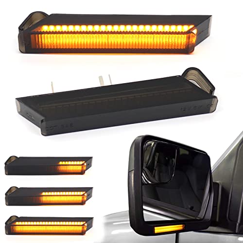 FetonAuto Sequential Amber LED Side Mirror Turn Signal Lights for 2004-2014 Ford F150 Raptor Lincoln Mark LT, Smoked Lens Dynamic Indicator Right Left Lamps with Upgrade 48 LED