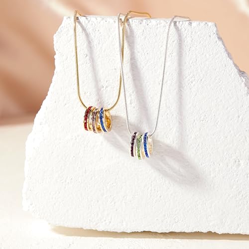 EVE'S ADDICTION Women's Custom Sterling Silver Tone CZ 3 Stackable Birthstone Charm Necklace, 18 Inch Chain - Personalized Birthstone Necklace for Mom - Gifts for Mom4