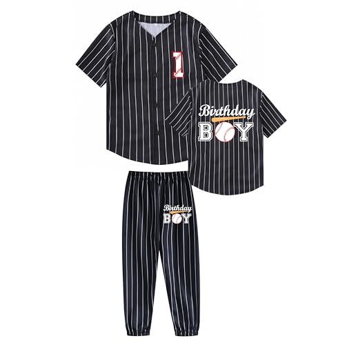 Image of Kids Baseball Jersey Birthday Boy Shirt and Striped Pants 2 Piece Birthday Outfit Summer Clothes 1-6 Years Old
