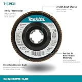 Makita T-03931 X-Lock 4-1/5.1 cm 60 Grit Type 27 płaska tarcza do mieszania i wykańczania do X-Lock i wszystkich szlifierek trzpieniowych 7/20.3 cm