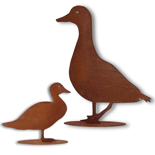 Rostige Deko Enten im Set, Edelrost Metall Gartenfigur