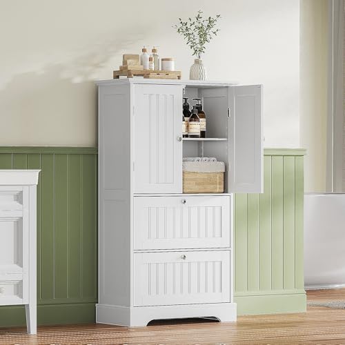 Treocho White Bathroom Storage Cabinet with Drawers