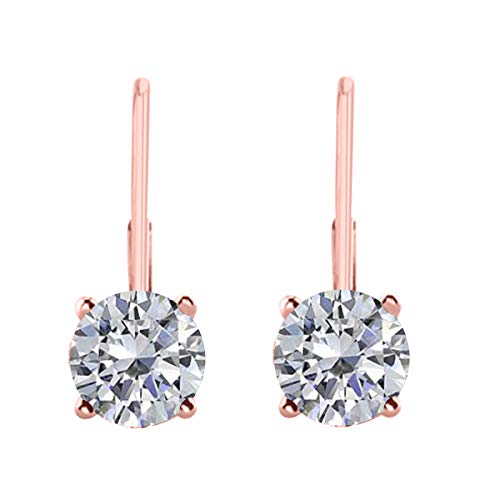 0.75 Carats Round White Lab Grown Diamond Leverback Earrings for Women in 14K White Rose Yellow Gold Prong-Setting2