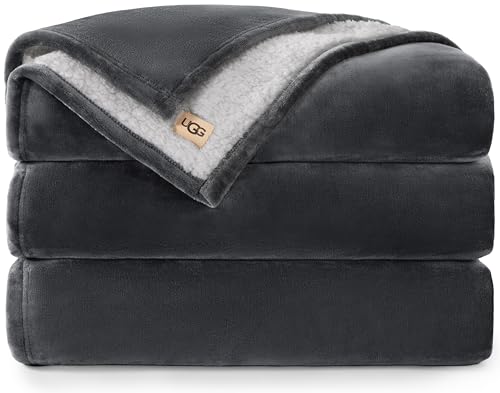UGG Nita King Size Blanket for Bed Cozy Fluffy Blanket Ultra Soft California King Bedding Extra Large Throw for Couch Luxury Home Decor 110-inch x 90-inch Charcoal Grey