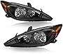 SOCKIR Headlight Assembly Pair Compatible with 2002 2003 2004 Toyota Camry Passenger and Driver Side, Black Housing with Amber Reflector