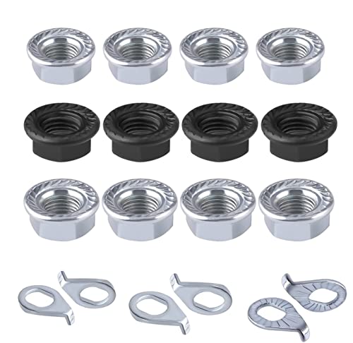 Bicycle Wheel Axle Nut and Safety Washer Kit, High Tensile Steel M8/M9.5/M10 Bike Hub Flanged Nuts Hardware Bicycle Hook Hub Parts Accessories for Front and Rear Bike Wheel Mountain Road (24 Pcs)