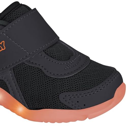 Tênis Infantil Kidy Flex Light Com Led Preto E Laranja Escolar Escola Colegial Colégio Original Meni