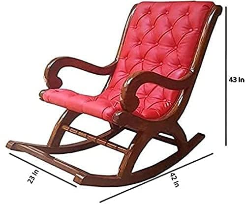 Image of Solid Sheesham Wood Rocking Chair for Living Room | Ergonomic Resting Chair for Relaxing and Pregnant Women (Black) (Red)