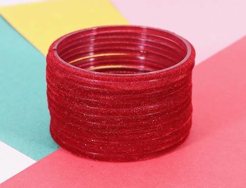 Image of NMII Glass Velvet Bangles Set For Women and Girls | Plain Glass Bangles | Velvet Chudi | Simple Bangles For Women | Stylish Glass Bangles- Set of 24