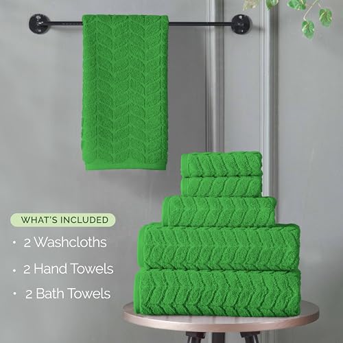 Image of Elegant Comfort Luxury 6-Piece 100% Turkish Cotton Jacquard Braided Textured Premium Hotel Quality Towel Set- Soft and Absorbent, Includes 2 Bath Towels, 2 Hand Towels and 2 Washcloths, Emerald Green