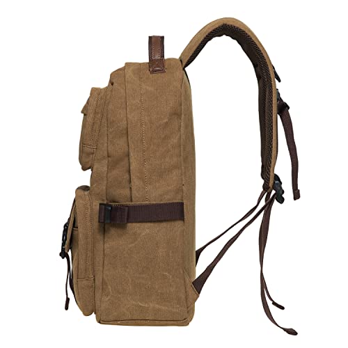 KAUKKO Vintage Casual polyster and Leather Rucksack Backpack(20-2-KHAKI)4