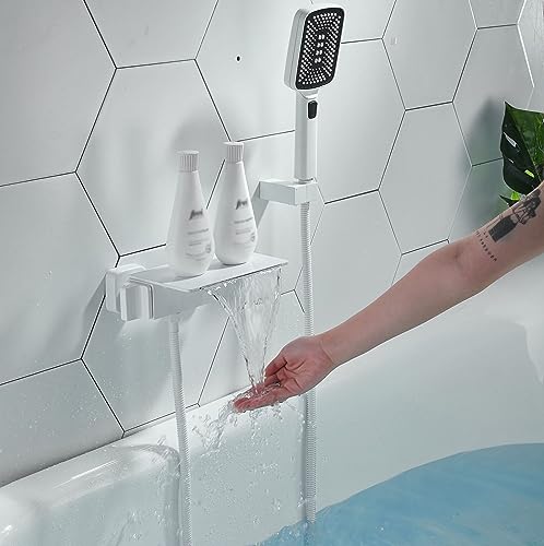 Système de douche de bain mitigeur mural cascade blanc avec pommeau