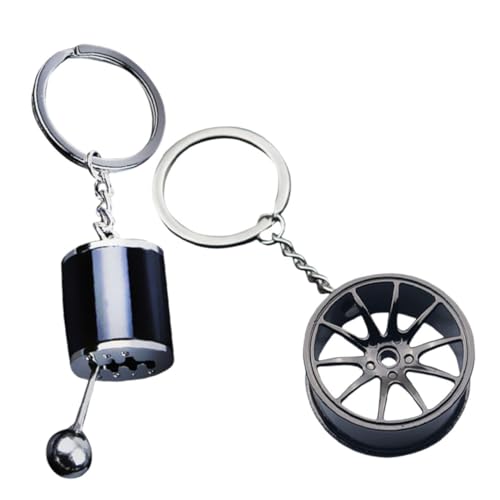 HORIALENCE 2 peças porta-chaves de metal para carro com design de alavanca de mudanças e aro acessório resistente para organizar chaves de homem